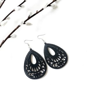 Bohemian Black Wood Teardrop Earrings